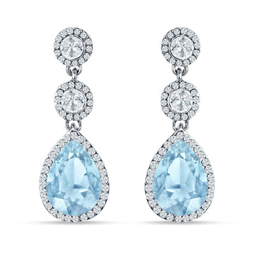 Pear Teardrop Halo Drop Dangle Earring Aquamarine CZ 925 Sterling Silver Wholesale